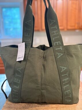 Athleta Olive Green Logo Strap Tote